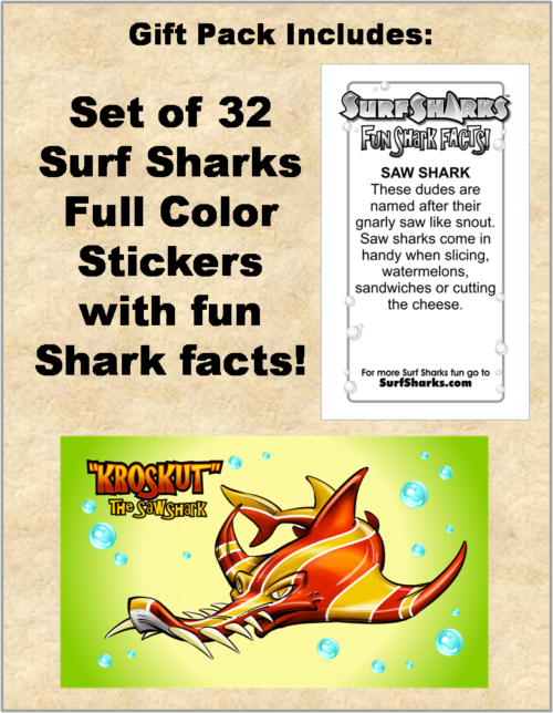 Shark sticker with saw shark and fun shark facts