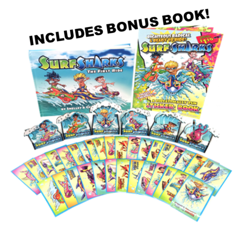 hardback children's shark picture books with sticker book and collectors card