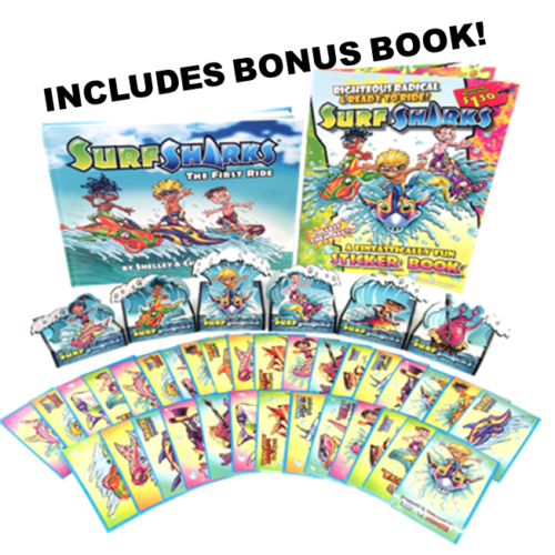 hardback children's shark picture books with sticker book and collectors card